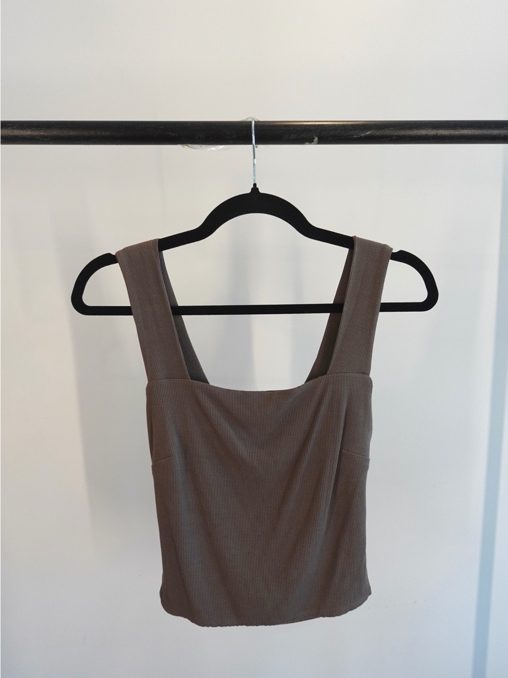 Illa Illa Olive Green Ribbed Square Neck Open Back Crop Top